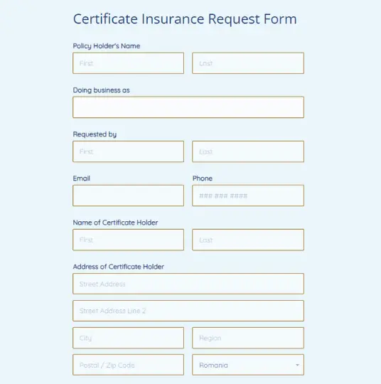 Certificate Insurance Request Form 