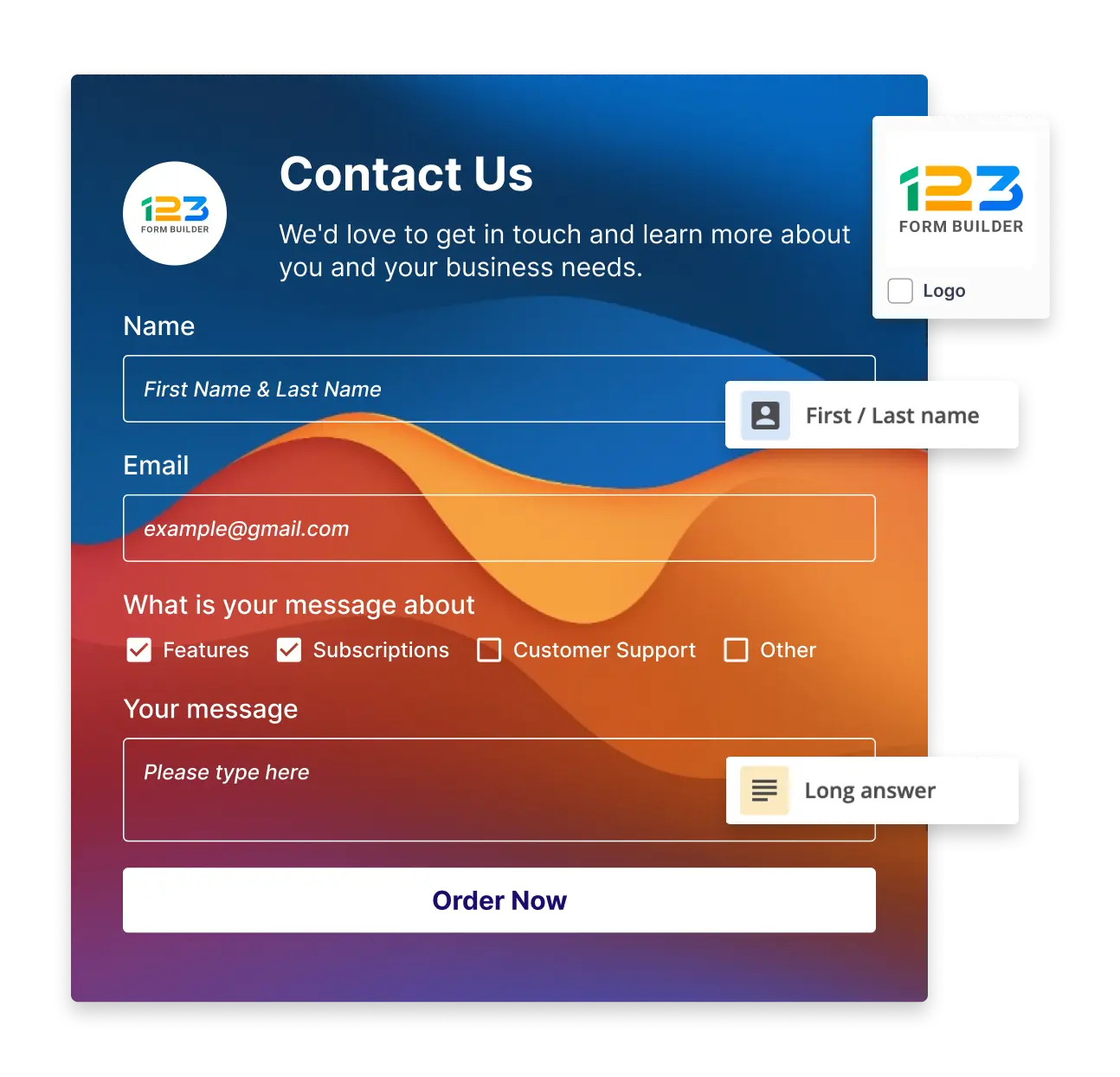 Image showing a 123FormBuilder Contact Us form