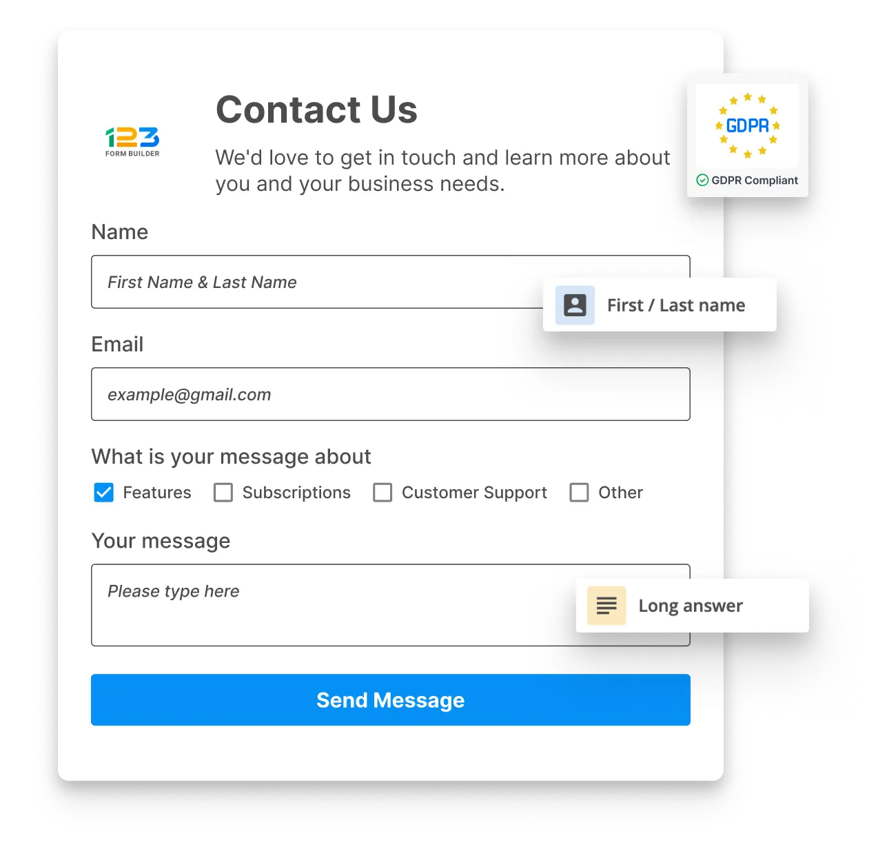 Image showing a GDPR compliant contact us form