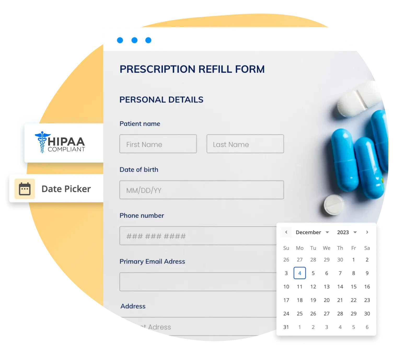 Image showing a 123FormBuilder hipaa compliant prescription refill form