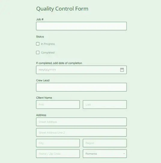 Quality Control Form