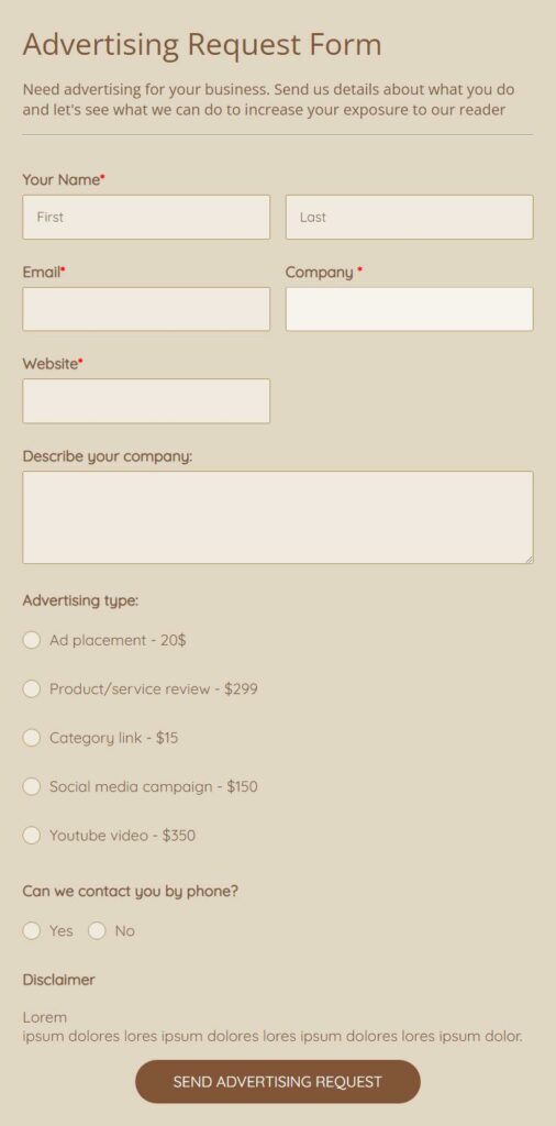 advertising request form template
