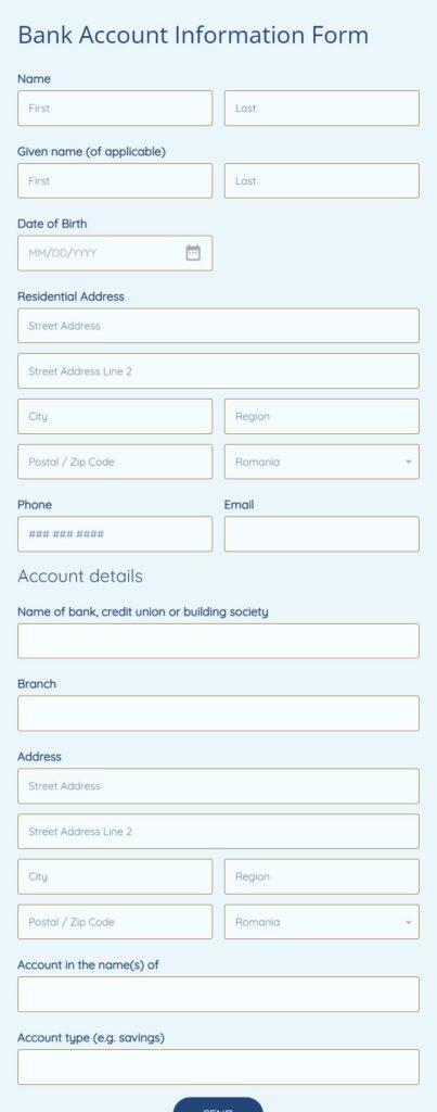 bank account information form