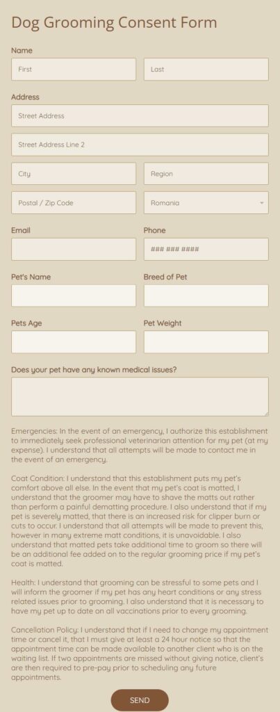 dog grooming consent form