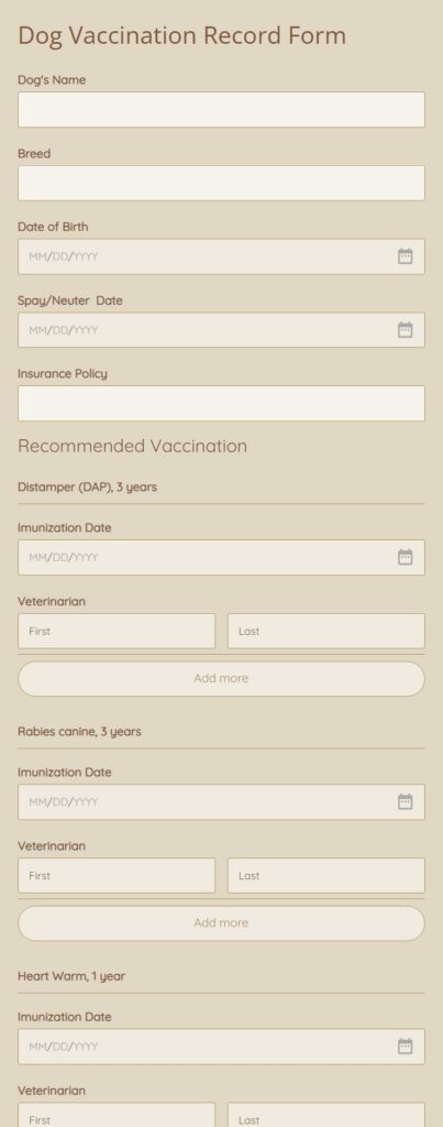 dog vaccination record form