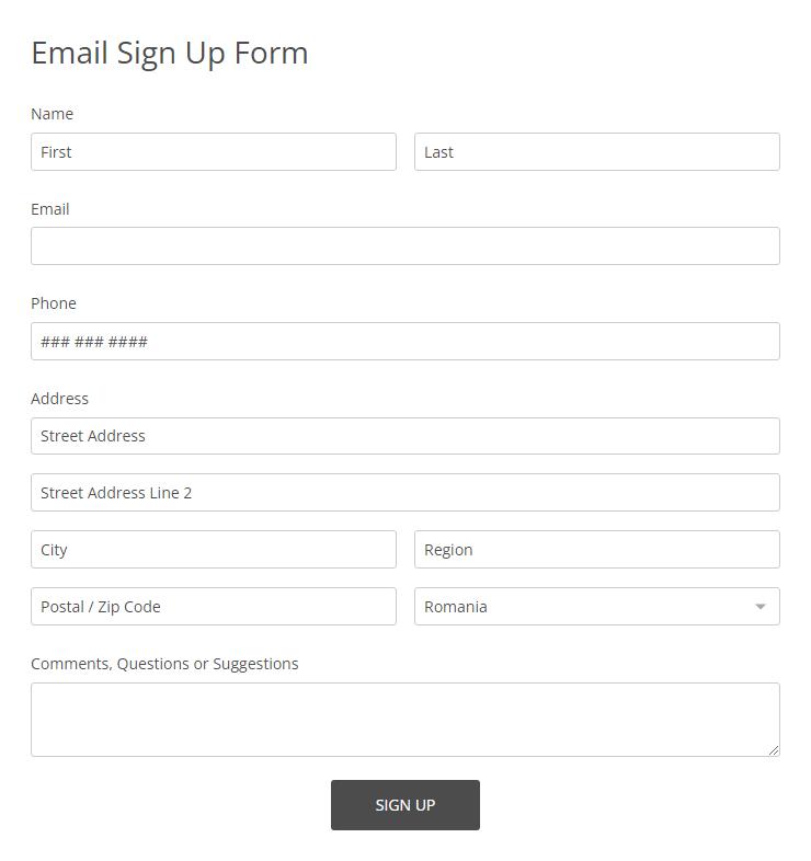 email sign up form template