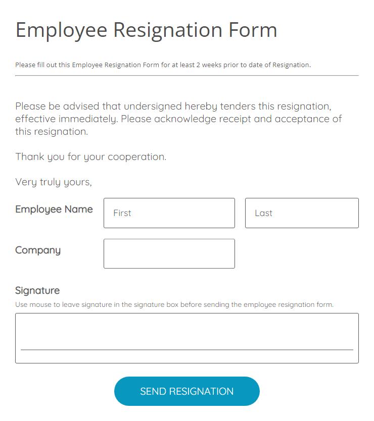 employee resignation form