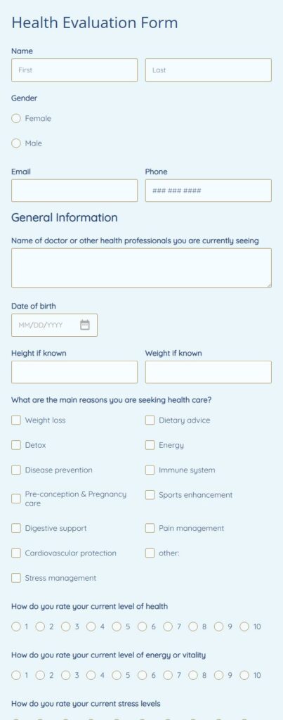 health evaluation form