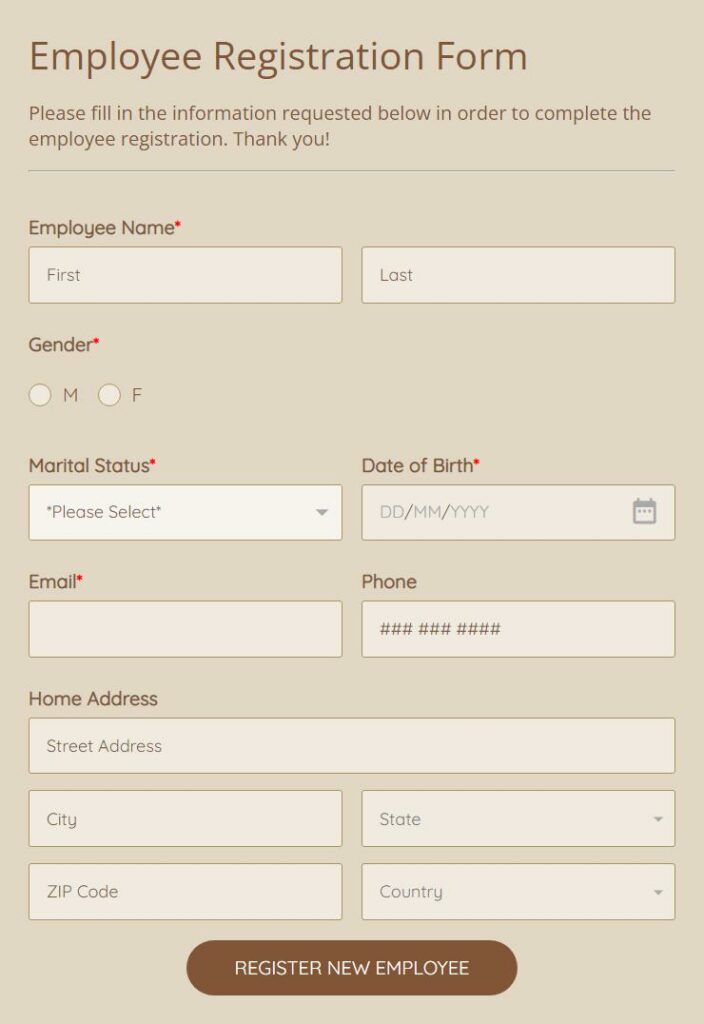 new employee registration form