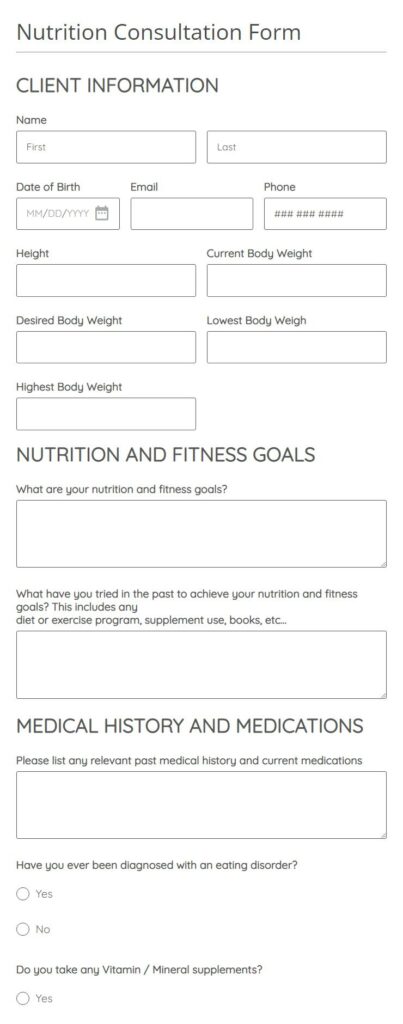 nutrition consultation form