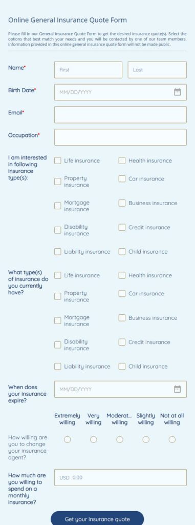 online general insurance quote form