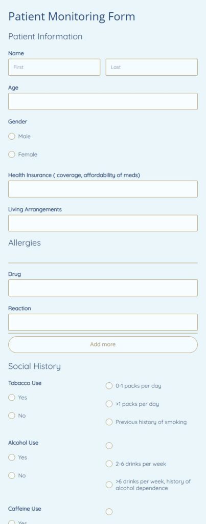 patient monitoring form