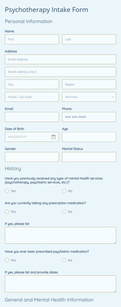 psychotherapy intake form