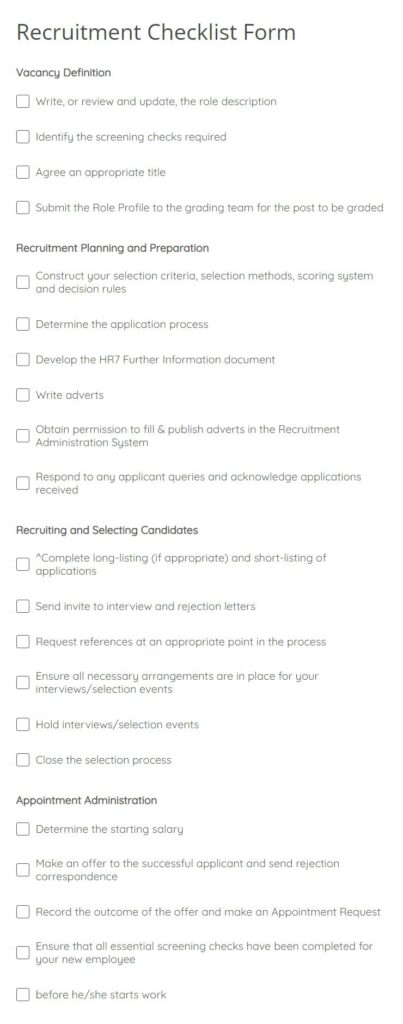 recruitment checklist form