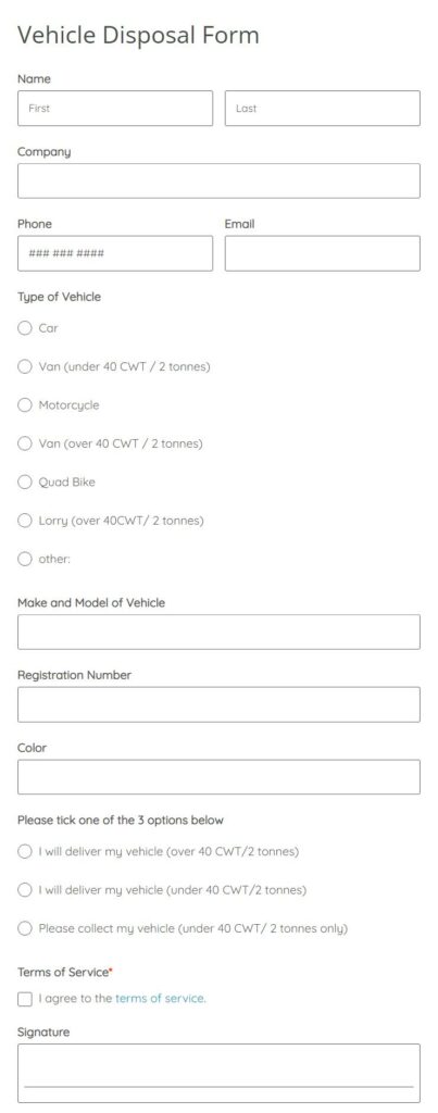 business vehicle disposal form