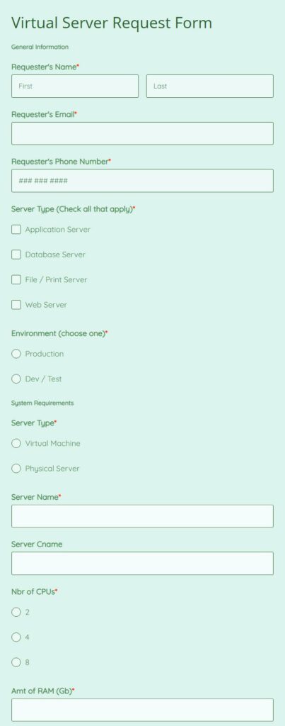 virtual server request form