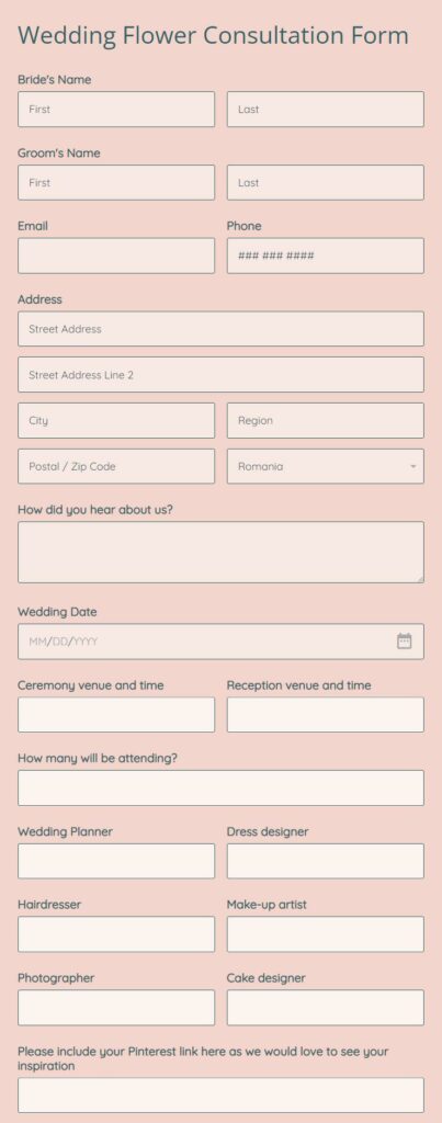 wedding flower consultation form