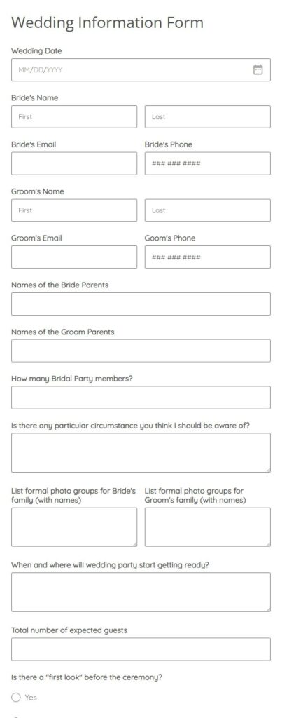 wedding information form