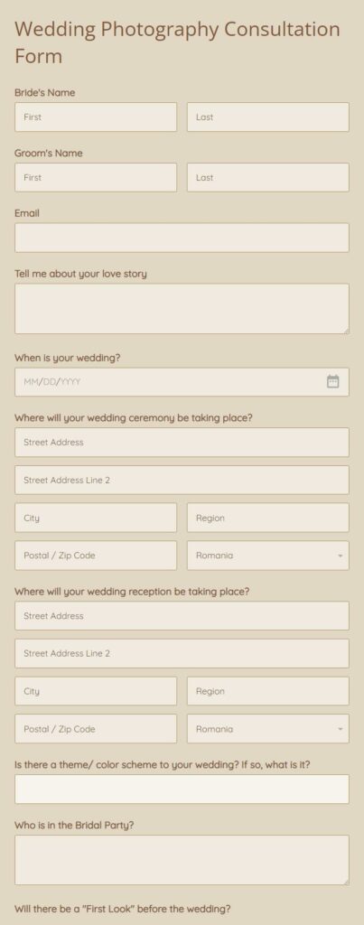wedding photography consultation form