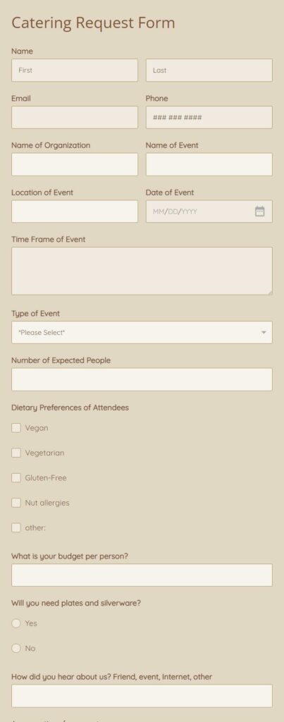 catering request form template