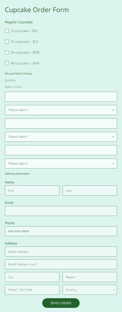 cupcake order form template