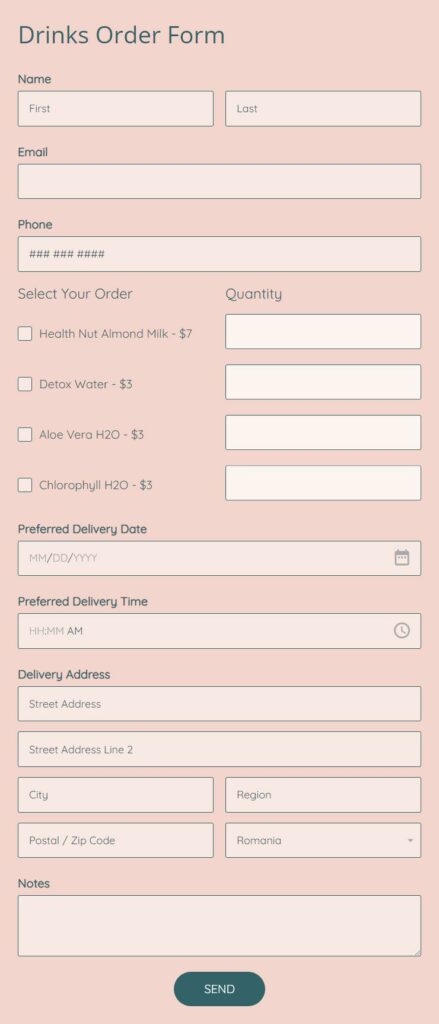 drinks order form template