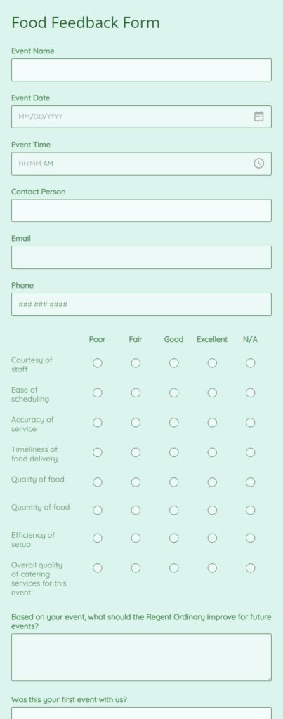 food feedback form template