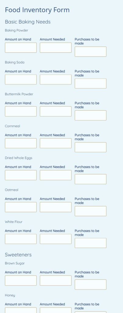 food inventory form template
