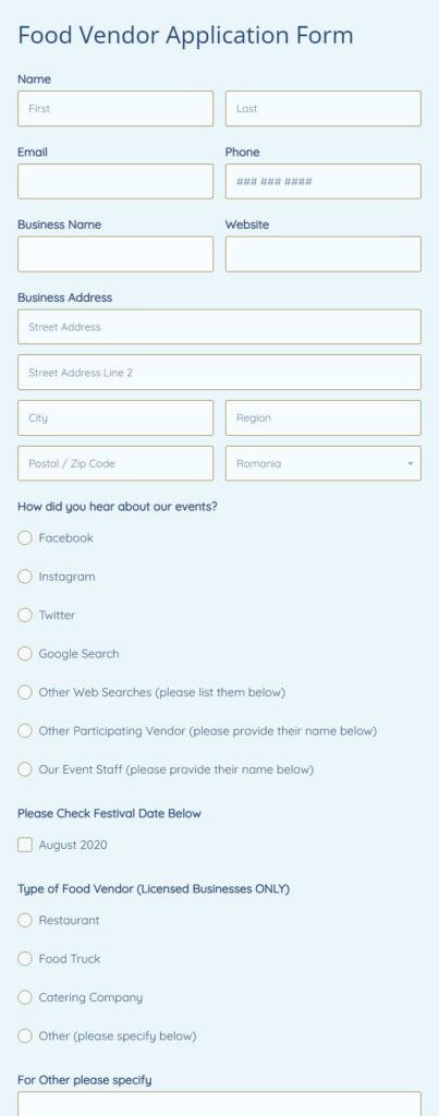 food vendor application form template