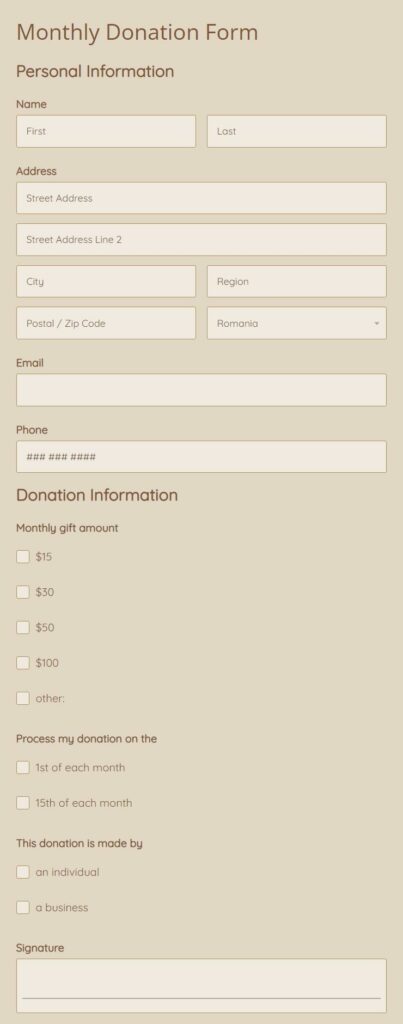 monthly donation form