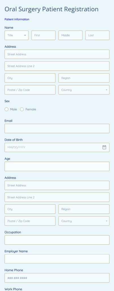 oral surgery patient registration form