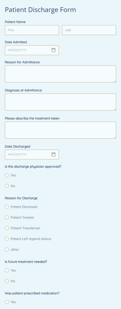 patient discharge form template
