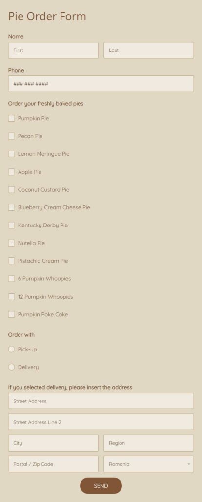 pie order form template 