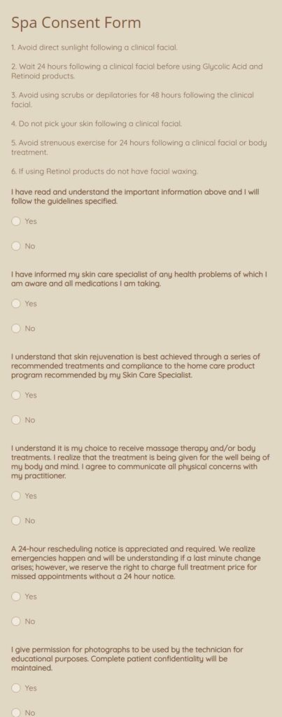 spa consent form