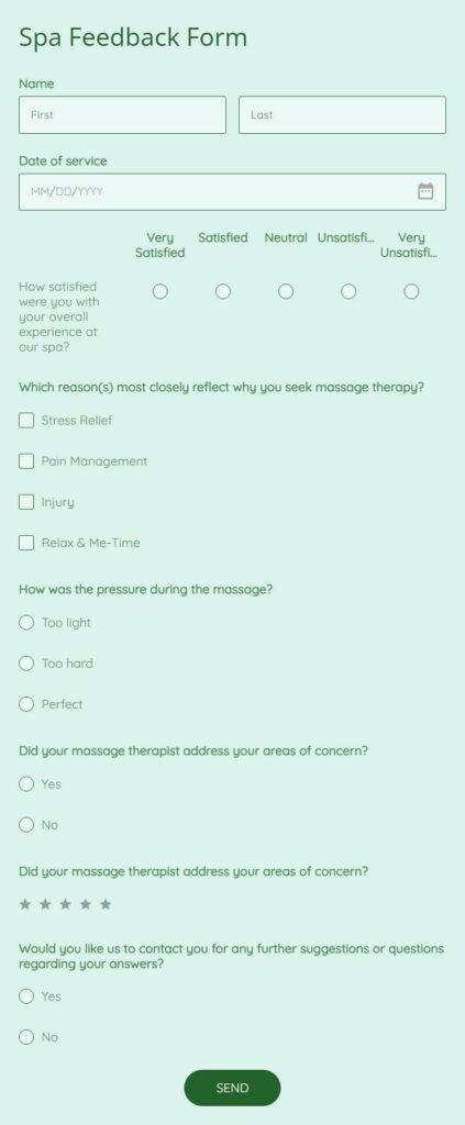 spa feedback form