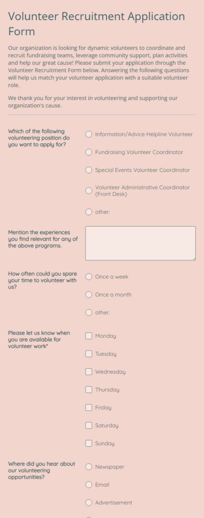 volunteer recruitment form