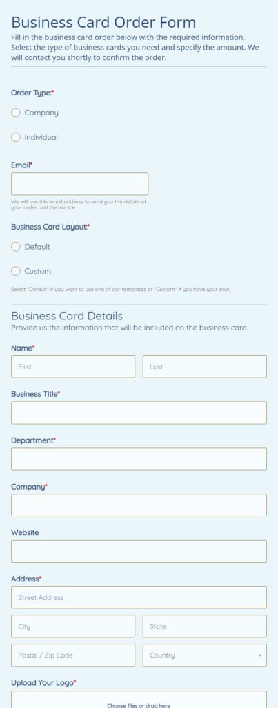 business card order form