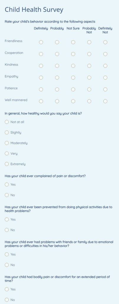 child health survey form