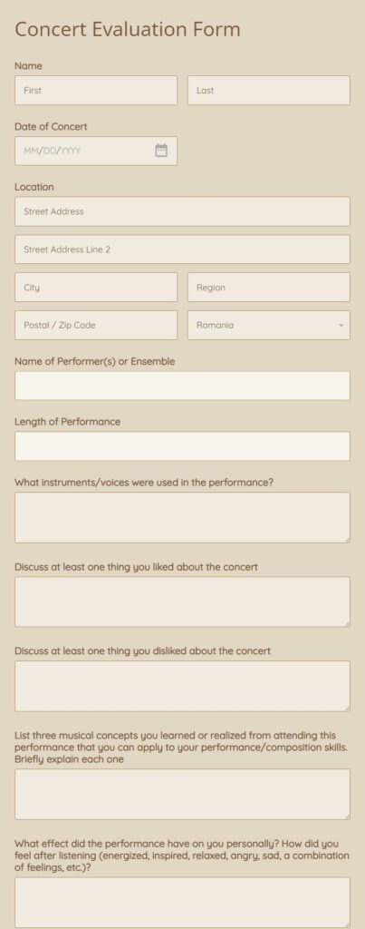 concert evaluation form