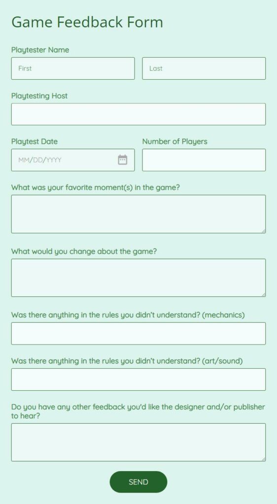 game feedback form 