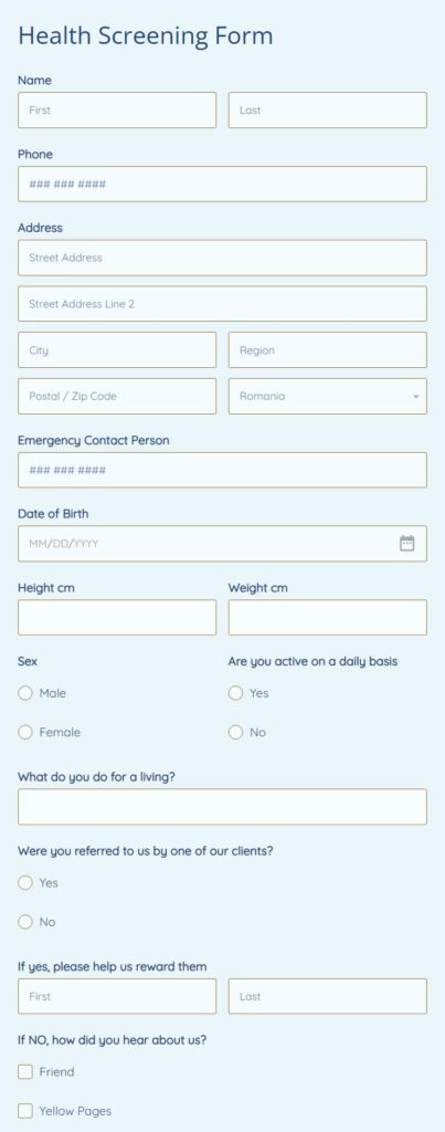 health screening form
