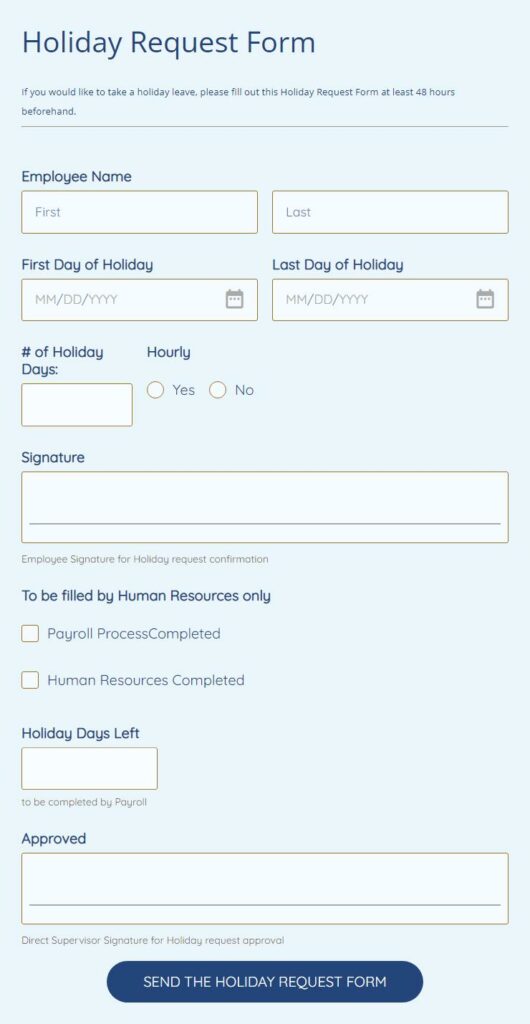 holiday request form 