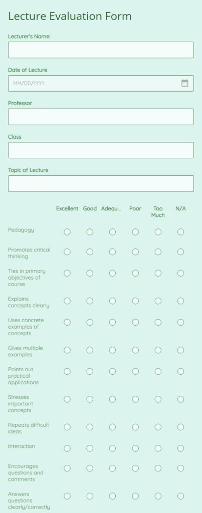 lecture evaluation form