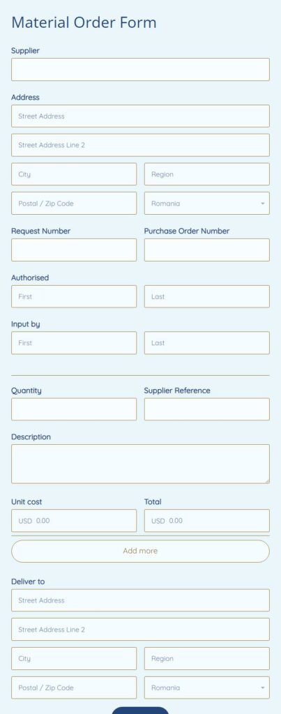 material order form
