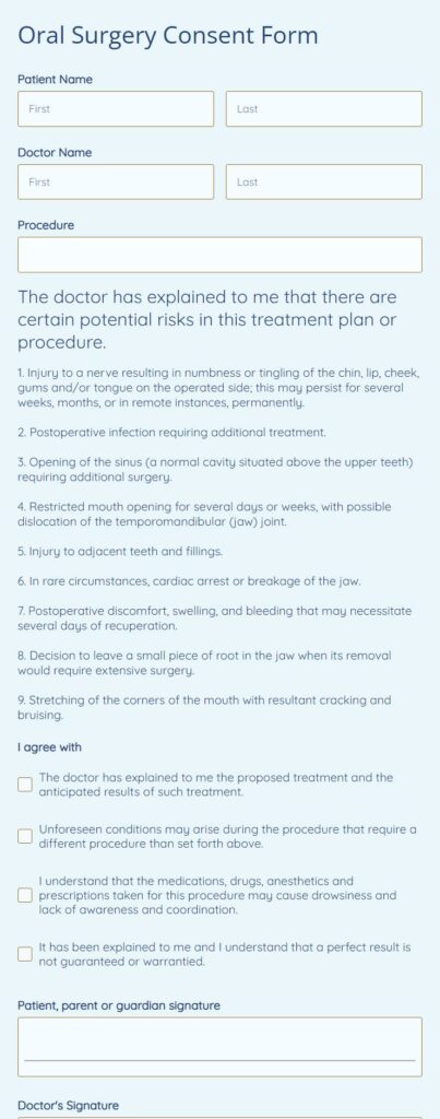 oral surgery consent form