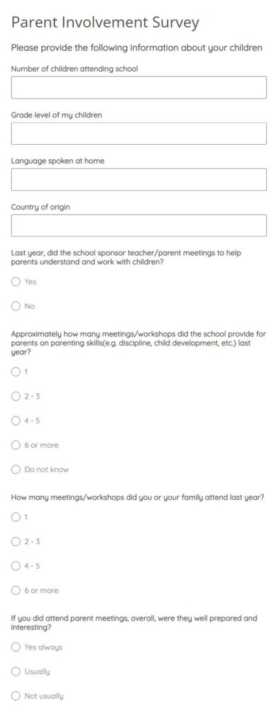 parent involvement survey