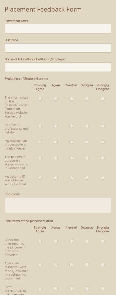 placement feedback form