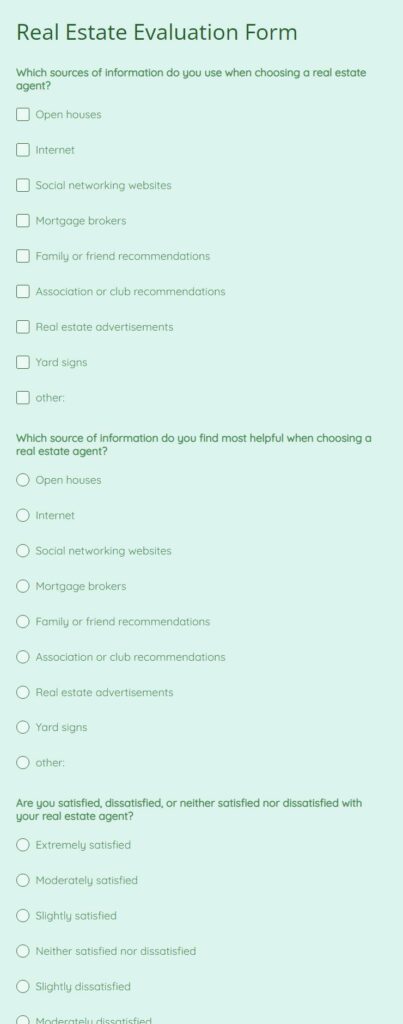 Real Estate Evaluation Form