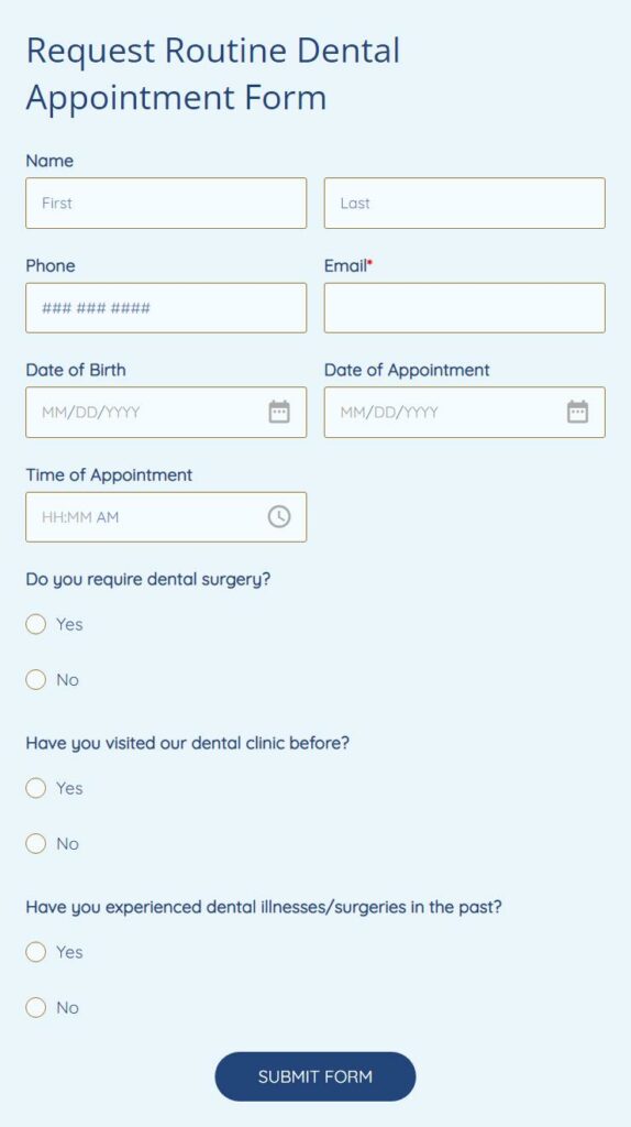 request routine dental appointment form