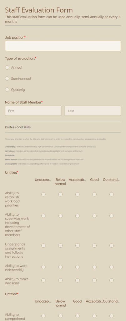 staff evaluation form